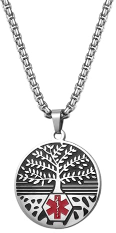 OIDEA Collar de Alerta Médica Unisex: Colgante Árbol de La Vida de Placa de Identificación para Emergencias Médicas Con La Advertencia Blood Thinner de Acero Inoxidable para Mujer Hombre