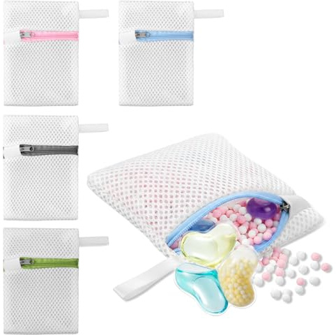4 Pcs Small Mesh Laundry Bags, Laundry Pod Anti-Sticking Bag, Reusable Wash Bag, Polyester Scent Beads Bags for Most Washing Machine(5.1 x 3.9 Inch)