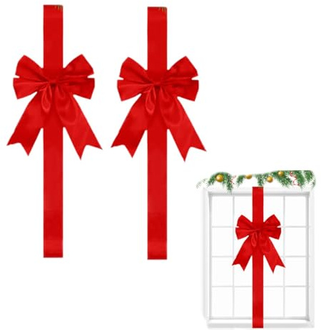 2 Stück Weihnachtsschleife Für Schranktür, 200x10cm Große Rote Weihnachten Schrankschleifen Schleifen Weihnachtsschrankbänder Weihnachtsschleife Für Eingänge Wände Zäune Bäume Auto Kränze Tisch