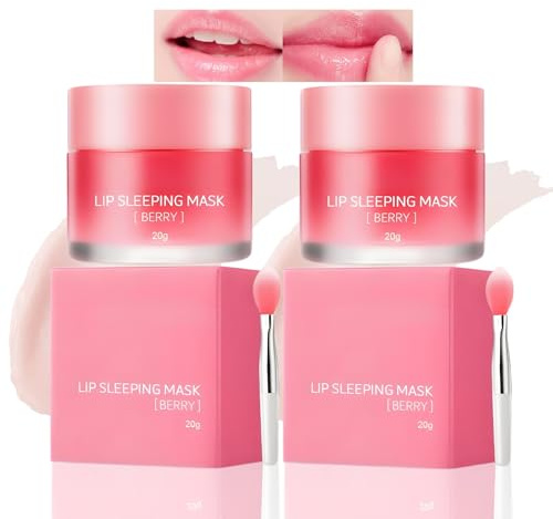 Overnight Lip Mask, 2-Pack Pink Sleep Balm, 20 g Jars with Applicators | Moisturising Care For Dry, Rough-Feeling Lips, Pale Pink Formula, Evening Skincare Before Bed, Separate Tool For Each Jar