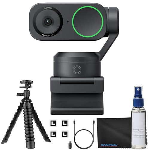 Insta360 Link 2 - PTZ 4K Webcam for PC/Mac, 1/2 Sensor, AI Tracking, HDR, AI Noise-Canceling Mic, Gesture Control for Streaming, Video Calls, Gaming & More Bundle with Flexible Tripod & Lens Cloth