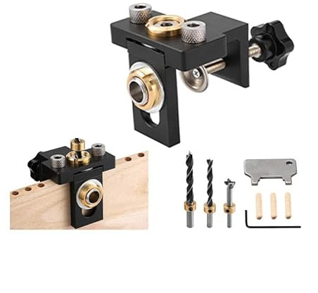 3-in-1 Adjustable Dowel Jig Kit with Laser Etched Scales | Aerospace Aluminum Woodworking Jig, HRC50 Steel Bushings & Drill Bits Included | Worktop Jig, Drill Guide & Pocket Hole Jig for Professional