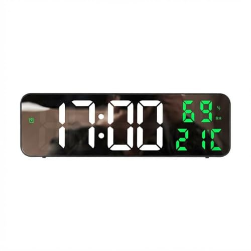 Koioplie Digitale Wanduhr 23 cm mit Großer LED-Anzeige, Leise ohne Ticken, Temperatur- & Luftfeuchtigkeitsanzeige, Elektronischer Wecker mit Dimmfunktion, USB- & Batteriebetrieb, Grün