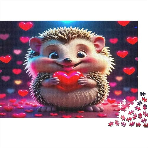Two Hedgehogs Embracing with Hearts Jigsaw Puzzles 1000Pc Recycled Paper Puzzle for Adults Family Decoration Puzzle-Art Flowers Home Decoration Great Gift Idea 52x38cm/1000pcs