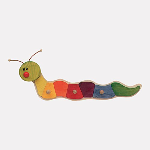 Ostheimer Garderobe, Raupe - Handgefertigt aus 100% Holz - Wandmontage - Rustikal, Spielend, Dekorativ - Kinderkleiderhaken
