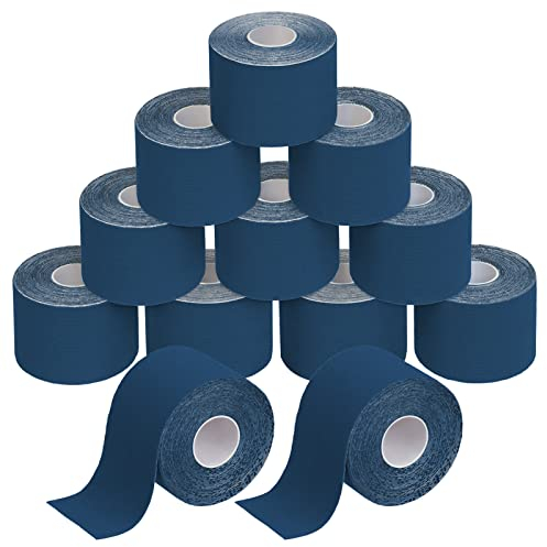 BB Sport 12 Rollen Kinesiologie Tape 5 cm x 5 m Viele Farben E-Book Anwendungsbroschüre Physio Tape Set Elastisch Wasserfest Muskelstraffende Bänder, Farbe:dunkelblau