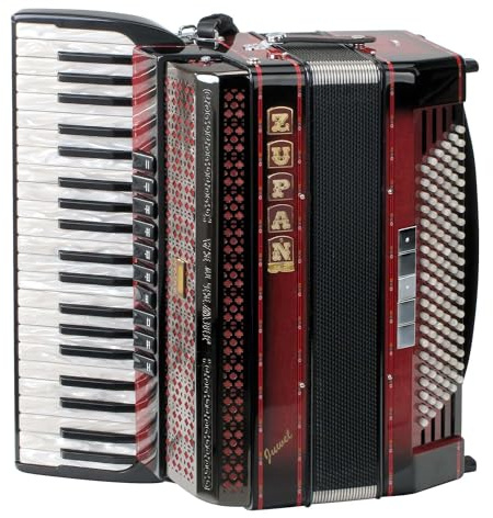 Zupan Juwel IV 120 EA/MHR Cassotto Akkordeon (42 Diskanttasten, 4-chörig, 120 Bassknöpfe, Holztastatur, inkl. Trageriemen und Koffer) Shadow Red