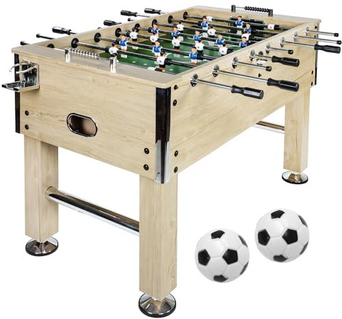 GAMES PLANET Kickertisch Leeds in 6 Farben, Tischfußball, Tischkicker, inkl. 4 Bälle + 2 Getränkehalter, ca. 60kg - Helles Holzdekor