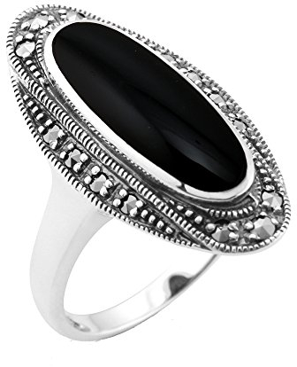 Gemondo Art Déco Ring, Sterlingsilber 1,30 CT Schwarzer Onyx & 0,23 Karat Markasit Cocktail Ring
