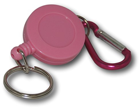 EPOSGEAR Retractable Reel Recoil Pull Key Ring Chain Cord Carabiner Belt Clip Ski Pass ID Card Badge Holder (5 Pack, Pink - Keyring)
