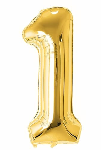 Folienballon Zahl von Trendario - XXL Riesenzahl 100cm Ballon - Helium Luftballons für Geburtstag, Partydeko, Hochzeit (Zahl 1, Gold)