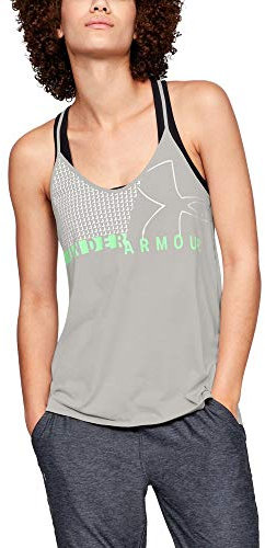 Under Armour Damen Tank Graphic Fashion WM Logo, Ghost Gray/Green Typhoon/Metallic Silver (592), SM, 1323449