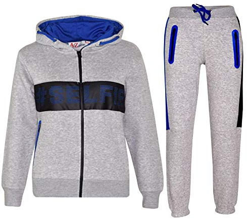 A2Z 4 Kids Boys Girls Tracksuit #Selfie Print Zip Up Hoodie & Joggers Set Kids Contrast Panel Jogging Suit Sports Loungewear Outfit Age 5-13 Years