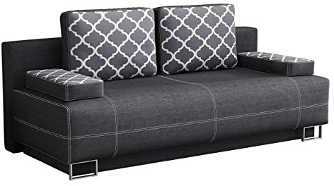 Schlafsofa Optima, Bettsofa, Sofa mit Bettkasten und Schlaffunktion, Couchgarnitur, Schlafcouch mit Metallfüße (Sawana 05 + Bella 096)