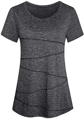 Sykooria Sportshirt Damen Kurzarm Sommer Sport T-Shirts Leichte Atmungsaktiv Funktionsshirt Fitness Oberteile Frauen Rundhals Yoga Top, Grau M