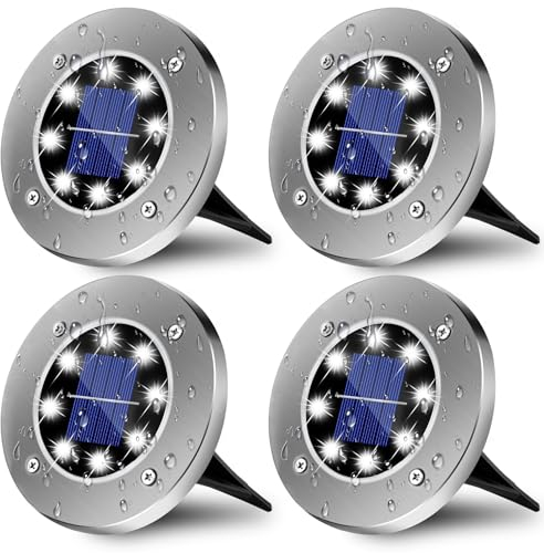 Wilktop Solarleuchten für Garten Solarlampe Garten Lampe Solarleuchte Bodenleuchte Kaltweiß mit 8LEDs Licht Bodenstrahler LED Außen Garten IP65 4er im Set