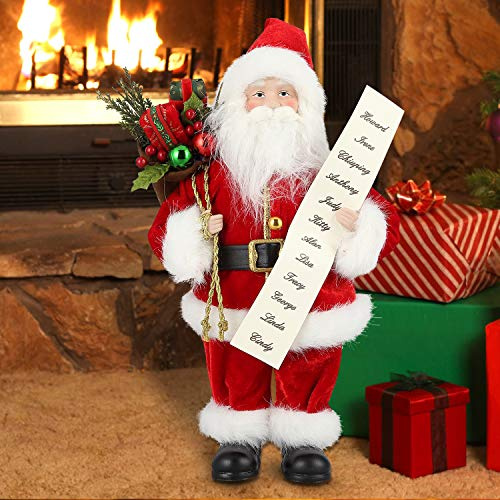 Uten 12 Santa Claus, Christmas Decorations Figurine Figure Decor with List and Gifts Bag for New Year Holiday Party Home Decoration