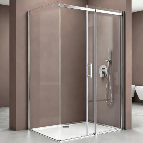 doporro Duschkabine Schiebetür 80x100x195cm Eckdusche inkl. Duschtasse | Duschabtrennung ESG-Sicherheitsglas Klarglas mit Nano-Beschichtung | Aluminiumrahmen in Chrom | Ravenna18K