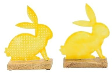 mitienda mit Liebe gemacht Osterhase auf Holzsockel 2er Set gelb, Osterdeko zum Aufstellen, Hase Ostern