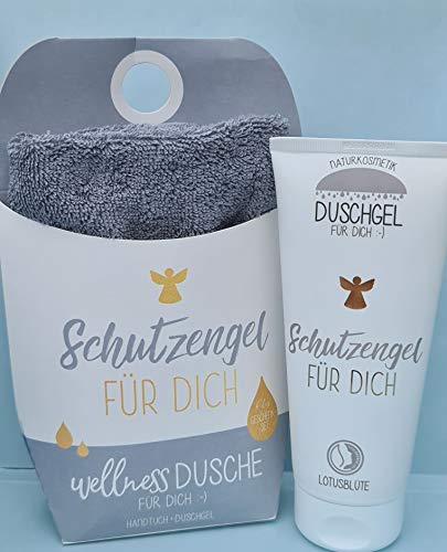 LaVida Relax-Geschenk-Set, Wellness Dusche,Schutzengel für Dich, Duschgel- zertifizierte Naturkosmetik mit einem Handtuch aus Bio-Baumwolle