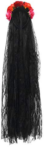 Rose Stirnband Mexikanisch Blumenstirnband Mit Schleier Perücke Kopfschmuck Tag Der Toten Tag Der Toten Stirnband Für Frauen Perücke Haarbänder Hochzeitskleid 20er Halloween