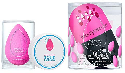 Beautyblender® | Original Pink Beauty Blender + Blender Defender Case + Solid Blendercleanser® Complete 3-Piece Bundle, Beauty Blender for Blending Foundations, Travel Case & Unscented Cleanser, 1oz