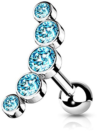 beyoutifulthings 1 Knorpel Kristall-Bogen Silber Aqua Cartilage Labret Piercing-s Tragus Labret Edelstahl Schraub-Verschluss