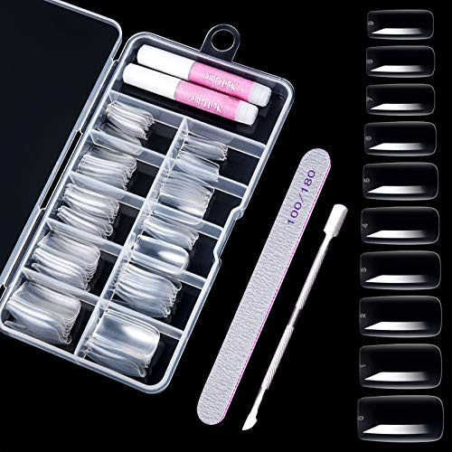 100 Pièces Capsules Faux Ongles Clairs Couverture Complet Artificiels de Acrylique Ongles Conseils avec Colle pour Femmes Filles (10 tailles)