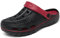 INMINPIN Zuecos Mujer Hombre Sandalias de Playa Respirable Ligeros Zapatos de Jardin Verano Antideslizante Zapatillas de Piscina con Soporte del Arco,Negro Rojo,42/43 EU