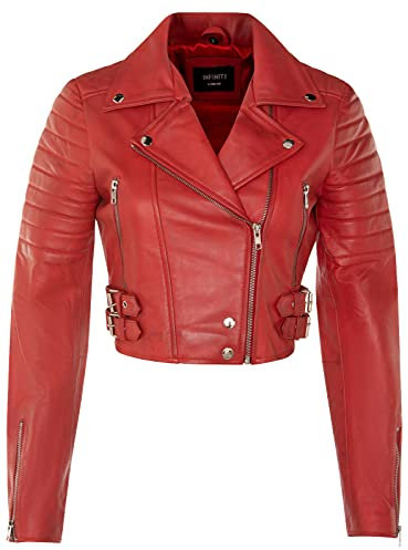 Infinity Leather Giacca Corta Rossa da Donna in VERA PELLE da Motociclista Chic Gotica 5XL