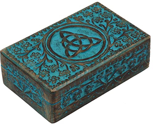 Craft&Style Deko Schatulle Kästchen Box Schachtel Kiste Dose aus Holz mit Deckel | Keltischer Knoten türkis | L x B x H: 13 x 20 x 6 cm