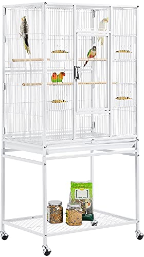 Yaheetech Extra Large Bird Cage Metal Budgie Cage Parrot Cage with Rolling Stand for Parakeet Pet Breeding Cage for Small Animal White