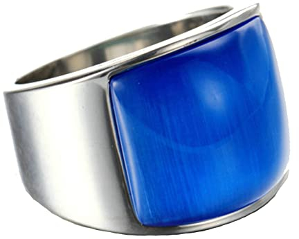 Ayoiow Edelstahlringe Breit, Siegelring Herren Goldring mit Blau Katzenauge Stein Ring Größe 54 (17.2)