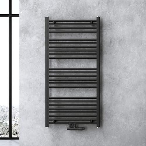 Sogood Radiateur de Salle de Bain Sèche-Serviette 120x60cm Radiateur Tubulaire Vertical Chauffage à Eau Chaude Gris-Noir