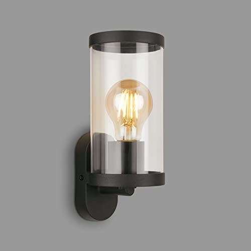 BRILONER Leuchten- Außenlampe, Außenwandleuchte Glas, IP44, E27, Schwarz, 230x95x115 mm (LxBxH), 3600-015