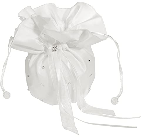 Brauttaschen Satin Braut Brautjungfer Taschen Hochzeit Dolly Bag Brautjungfer für Hochzeitstag Strass Perle verziert Handtasche für Braut Geldbörse 1. Heilige Kommunion Taschen (weiß)