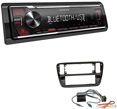 Kenwood KMM-BT209 1-DIN Autoradio Media Receiver Bluetooth USB AUX mit Einbauset passend für Volkswagen VW Up Baujahr 2011 bis 2016 Piano Black