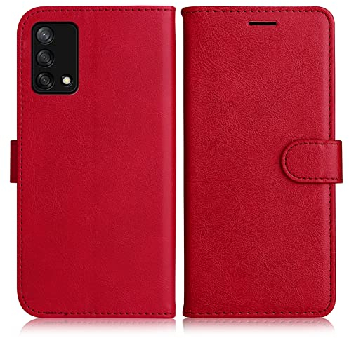 DENDICO Cover per Oppo A74 4G / Oppo F19 4G, Premium Portafoglio PU Custodia in PU Pelle, Flip Libro TPU Bumper Caso per Oppo A74 4G / Oppo F19 4G, Rosso