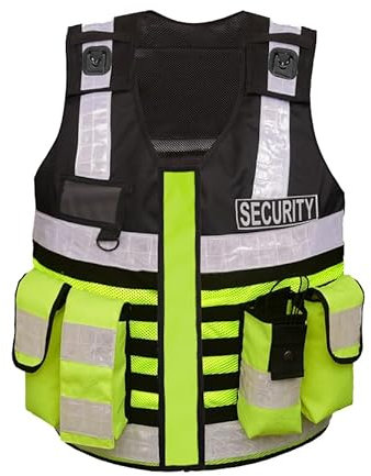 Pielini Sicherheitsweste Multifunktionsweste Kennzeichnungsweste Schutzweste Werkschutz Securityweste Einsatzweste Reflektierend mit Leiste 306 Schwarz Gelb 2 Patch Security