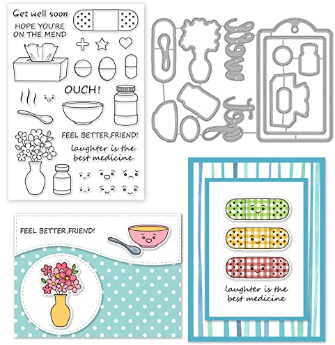 INFUNLY Motivierendes Wort Klare Stempel Und Stanzformen Set „Lächelndes Gesicht“ Transparente Silikonstempel Stanzform Für Kartenherstellung DIY Basteln Scrapbooking Grußkartendekoration