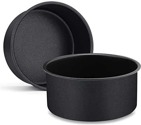 HaWare 6 inch Deep Cake Tin, Stainless Steel Non-Stick Baking Pan Set of 2, Small Birthday Wedding Round Layer Cake Tins for Baking Roasting Serving, Healthy & Non-Toxic, Rust Resistant (16cm, Black)