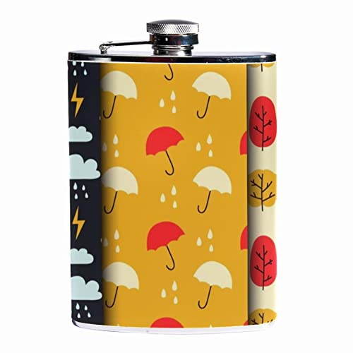 Hip Flasks for Liquor,Umbrella Leaf rain Cloud,Stainless Steel Leakproof Flask and Funnel Flask for Men Women
