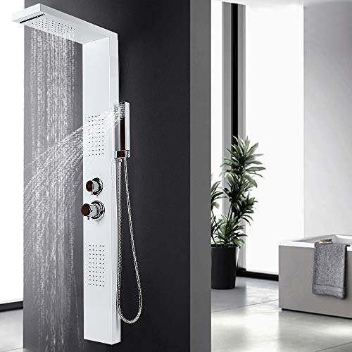 Colonna doccia a montaggio a parete spruzzatore, pannello doccia in acciaio inox, colonna doccia idromassaggio con miscelatore e ugelli massaggianti (15 x 47 x 130 cm)