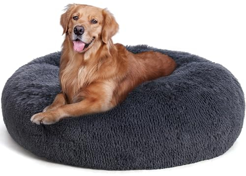 HMTOPE Orthopädisches Hundebett rund Hundekissen Hundesofa Katzenbett Donut Kuscheliges Hundekorb Waschbar, 100 cm Ø, Dunkelgrau