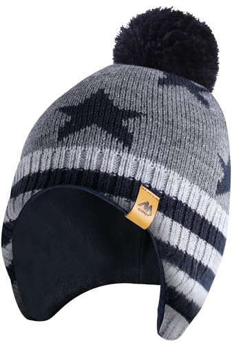 Kinder Mütze Jungen Winter- (8-14 Jahre) Wintermütze Kinder Mütze mit Bommel Ohrenklappen Bommelmütze Kindermützen Warme Strickmütze Ski Beanie Hut Geschenk für Jungen Mädchen, Fleecefütterung