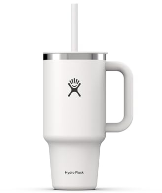 HYDRO FLASK - Travel Tumbler - Thermobecher 946 ml (32 Oz) mit verschließbarem Press-In-Strohhalmdeckel - Edelstahl - Doppelwandige Vakuumisolierung - Spritzwassergeschützter Deckel - White
