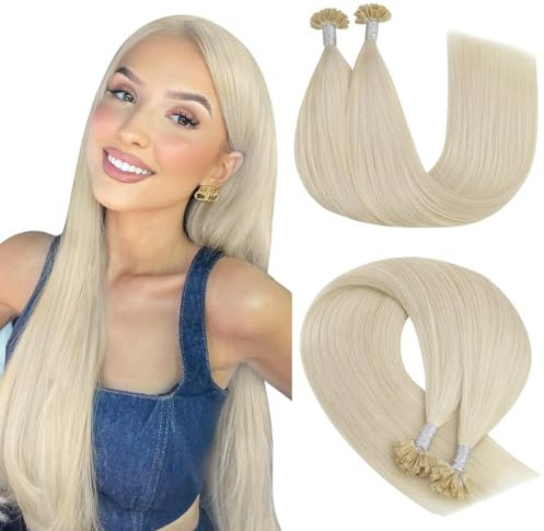 YoungSee U Tip Blonde Hair Extensions U Tips Human Hair Extensions Platinum Blonde Hot Fusion Hair Extensions 18In 1G/S 50G Easy to Apply