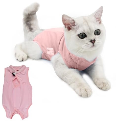 Recovery Suit Katze, Katzenbody Nach Op, Kegel E Halsband Alternative, Haustiere Chirurgie Suits, Welpenschutzkleidung, Cat Chirurgischer Erholungsanzug für Bauchwunden oder Hautkrankheiten (L, Rosa)