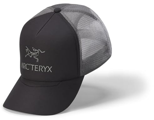 Arc'teryx Bird Word Trucker Curved Hat | Leichter, atmungsaktiver Trucker Hut mit Our Word Logo, Schwarz / Graphit, Einheitsgröße