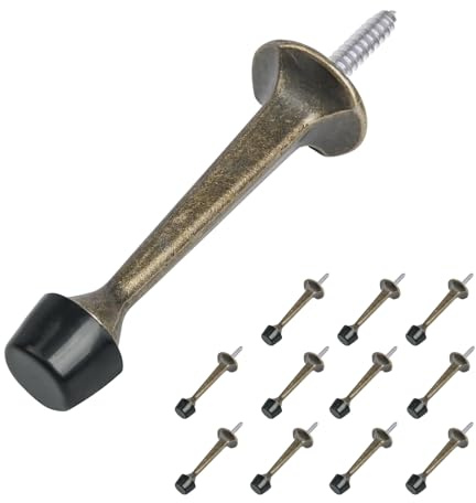 HOMOTEK 12 Pack Heavy Duty Solid Rigid Door Stop with Soft Rubber Tip, Zinc Die Cast Door Stopper Protect Wall & Door,Antique Brass